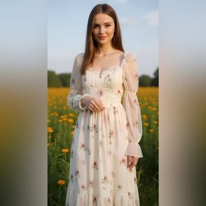 Chic Floral Long Sleeve Dress Size S